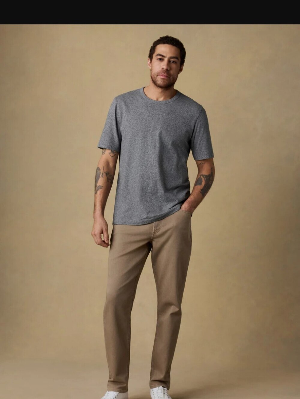 Faherty Stretch Terry 5-Pocket Athletic Fit Pant - Desert Khaki - Picture 3 of 6